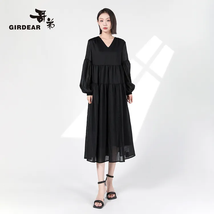 GIRDEAR/哥弟 夏季新款气质时尚法式尤莱特宽松连衣裙长裙1500549