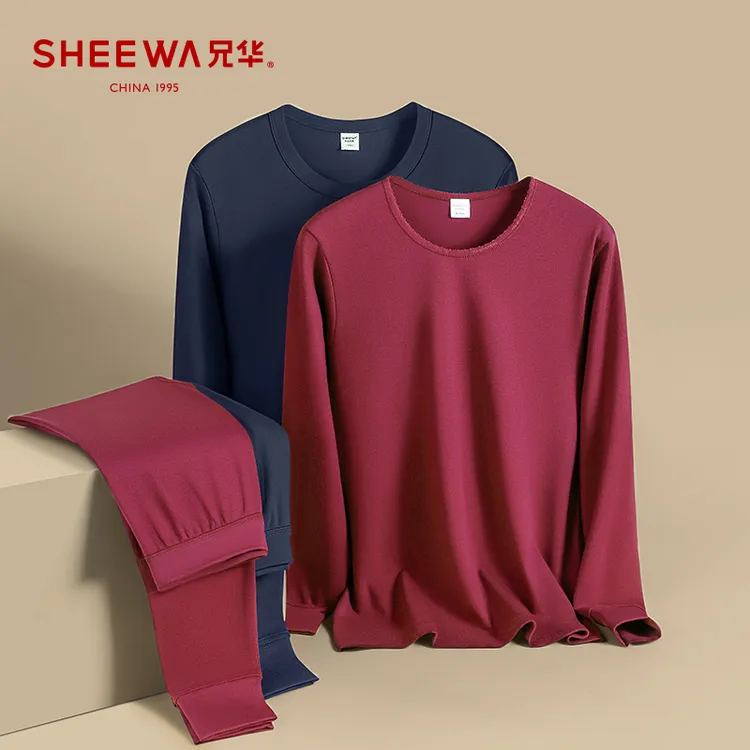 SHEEWA/兄华秋冬保暖中老年打底圆领套装男士女士中领秋衣秋裤