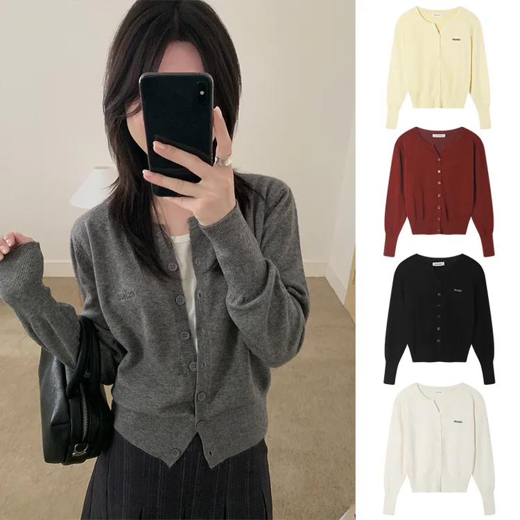 Miss sumeyY3560自制灰色刺绣针织衫开衫秋新款休闲慵懒软糯毛衣