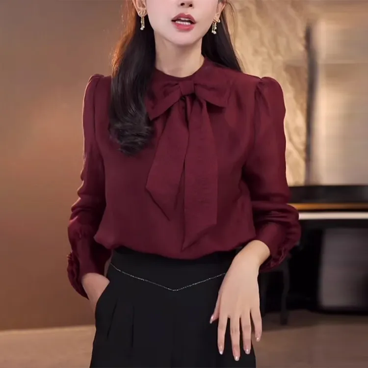 法式红色衬衫女士2025早秋新款时尚减龄气质休闲显瘦别致小衫上衣