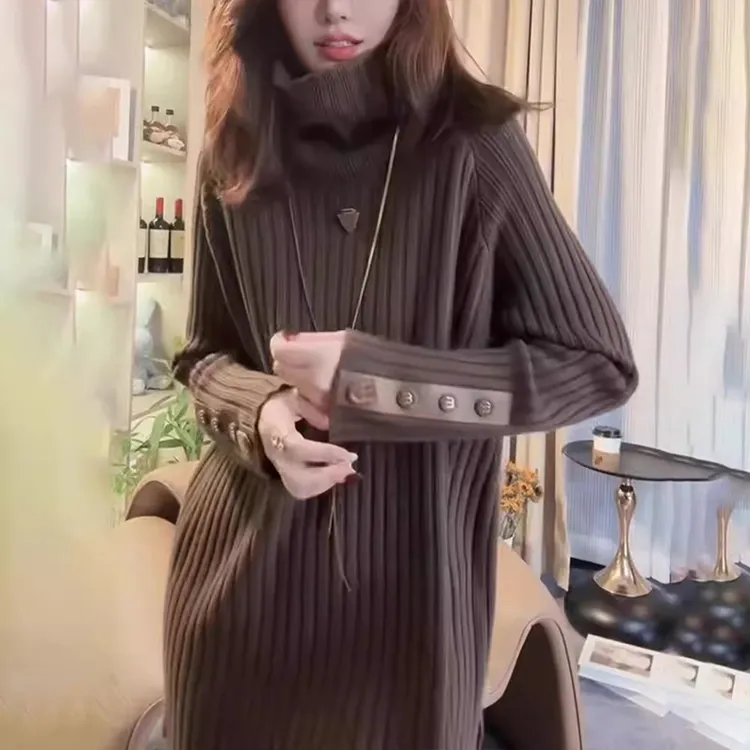 欧货高领毛衣女秋冬2025新款慵懒高级感中长款内搭打底针织衫上衣