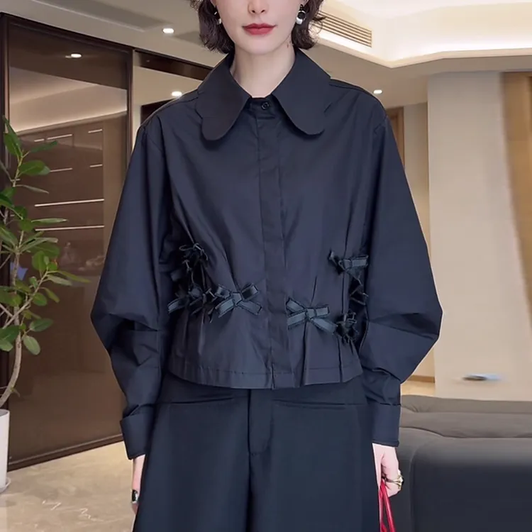 娃娃领衬衫女士2025秋季新款时尚洋气减龄宽松休闲显瘦设计感上衣