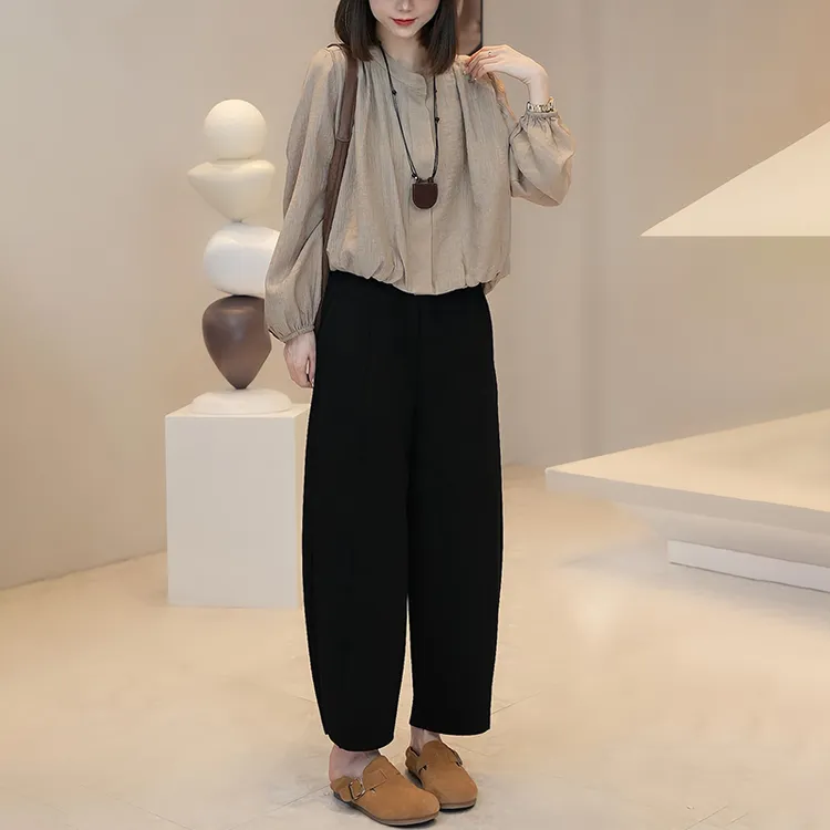 初秋穿搭高级感套装女2025新款时尚洋气减龄显瘦衬衫阔腿裤两件套