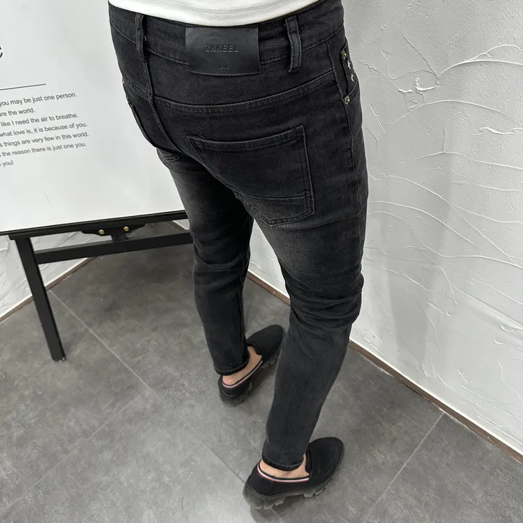 2024秋冬新款高端水洗弹力黑灰牛仔裤男潮流时尚百搭韩版修身小脚