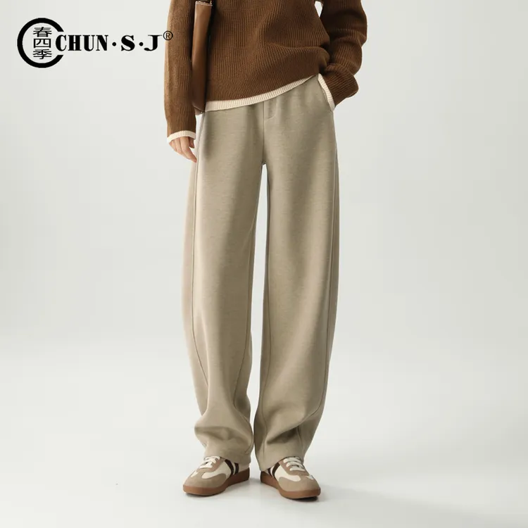 2025冬季新款加厚羊毛蚕丝毛呢香蕉裤休闲阔腿裤女运动裤加绒裤子