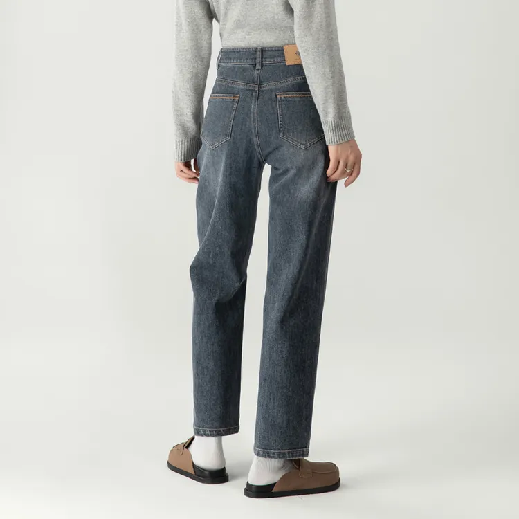 法棍裤灰色牛仔裤女2025年新款秋冬遮肉显瘦高腰九分裤子直筒裤