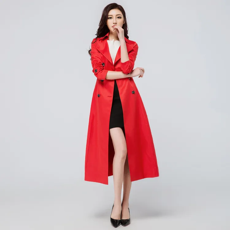 2023春秋新款气质时尚女修身显瘦收腰过膝长款女风衣英伦大码外套