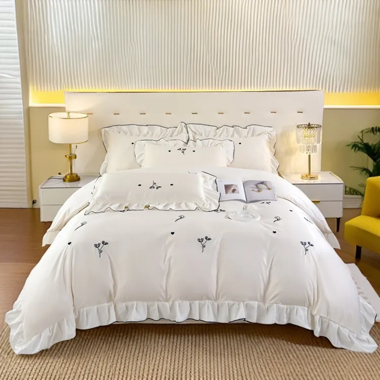 网红公主风高端绣花四件套夏款花边防滑床笠水洗冰丝单人双人203