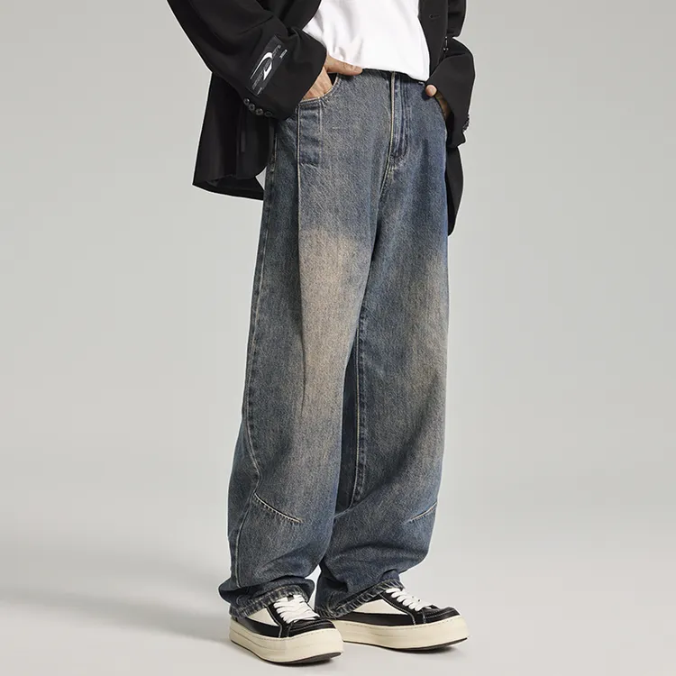 魔鬼箭秋季新款美式休闲水洗复古牛仔裤男宽松垂感潮流直筒长裤潮
