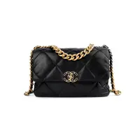 99新 Chanel/香奈儿 黑金菱格纹19bag链条包中号