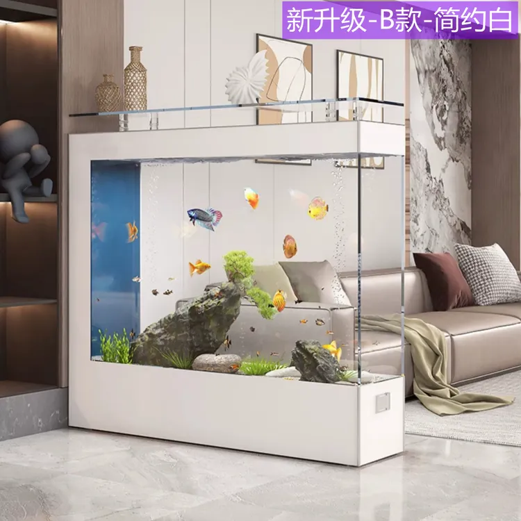 2025年新款轻奢简约虹吸侧虑隔断屏风家用超白玻璃客厅落地式鱼缸