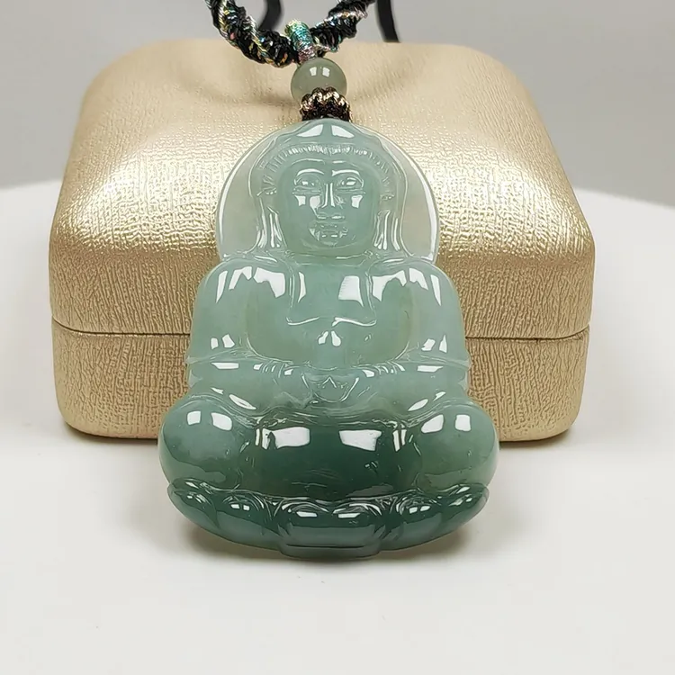 缅甸高端翡翠飘花大观音吊坠糯冰种自在观音精雕30-40男士玉观音