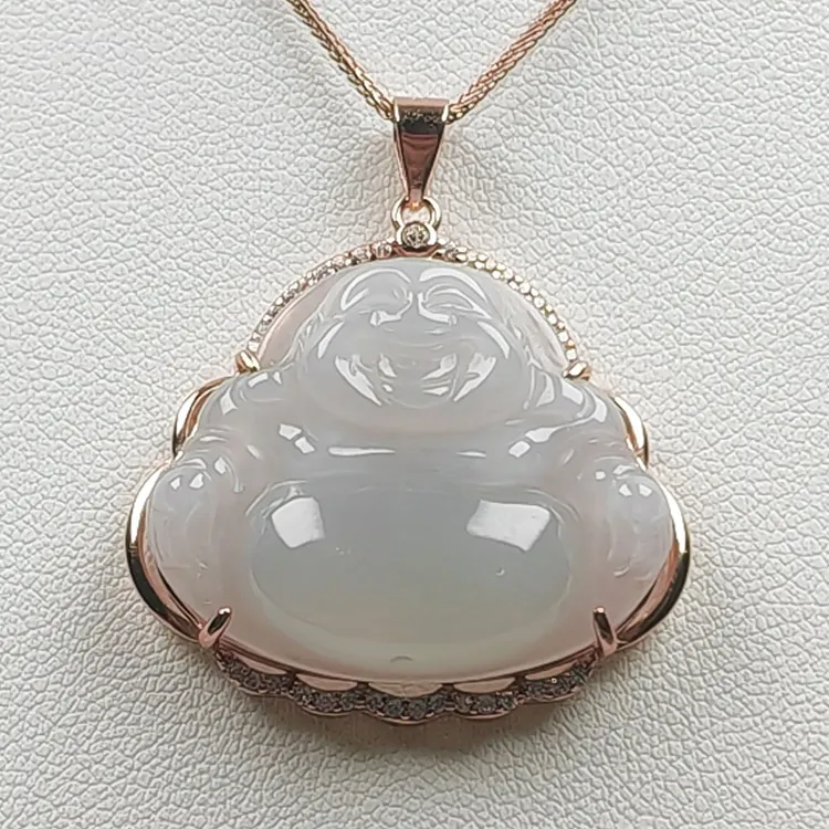缅甸天然a货翡翠佛公吊坠女士银扣头镶嵌糯冰种时尚气质精美挂件