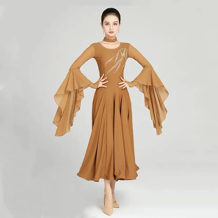 箐箐佳美舞服摩登舞荷叶袖大摆连衣裙交谊舞蹈服高档大摆裙国标舞