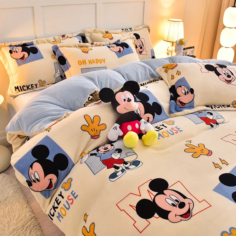 卡通米奇牛奶绒床单被套冬天可爱双面绒被罩珊瑚绒加厚女学生宿舍