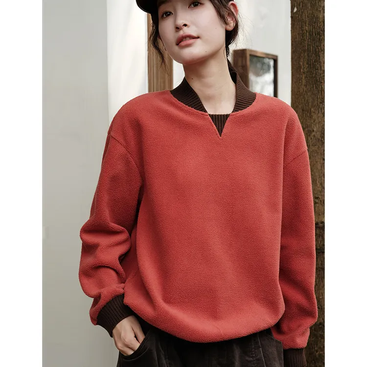 304g厚织软糯摇粒绒棒球领休闲卫衣上衣2024秋冬新款女装可然静昀