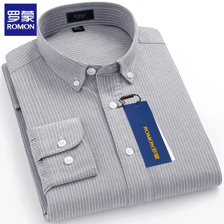 罗蒙纯棉衬衫男款高级感高端上档次衬衣休闲百搭长袖潮流商务男装
