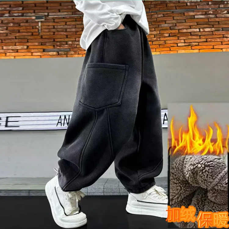 【 -10度】厚厚过冬男童加绒长裤秋冬新款中大童加厚休闲裤韩版潮童