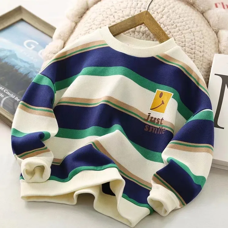 男童韩版卫衣中大童春秋季新款条纹百搭宽松圆领