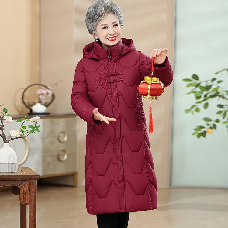 中老年羽棉服女款过膝长款妈妈冬装加厚大码老人奶奶太太冬季外套