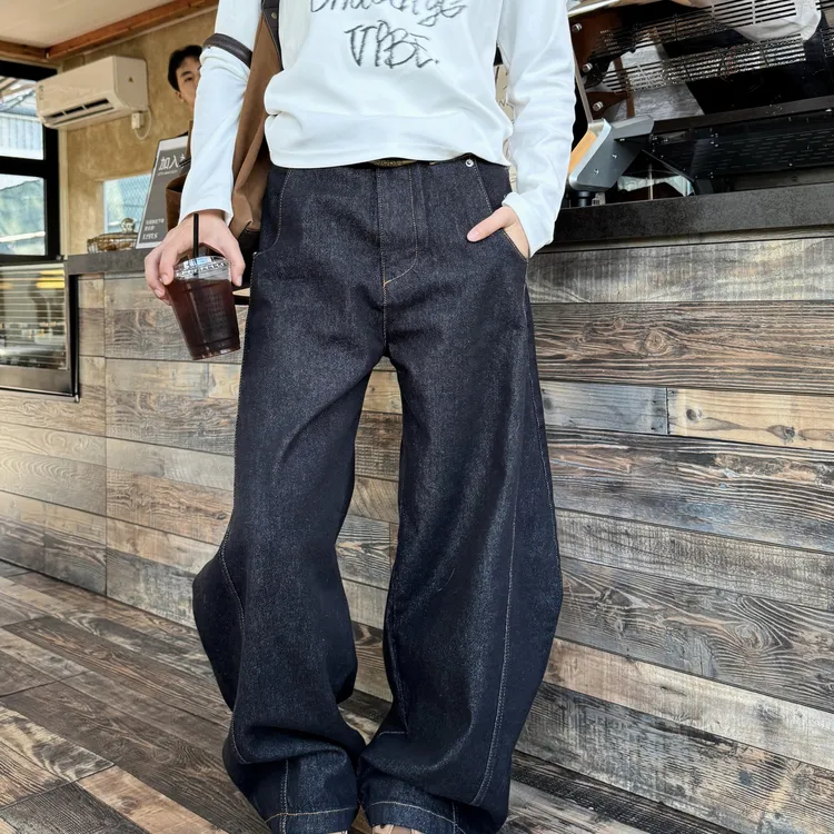 川川也CCYE美式复古弯刀明线丹宁牛仔裤男女宽松街头百搭裤子ins