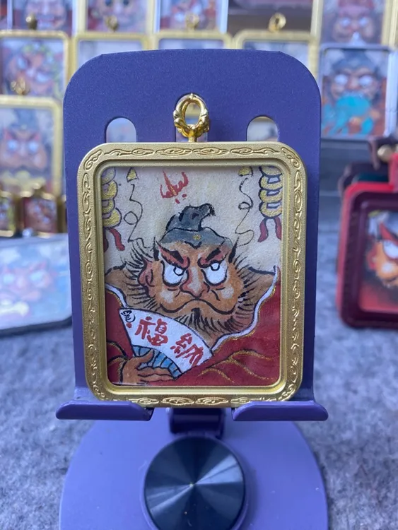 钛钢玻璃吊坠 手绘双面钛钢镀金钟馗唐卡无事牌定制