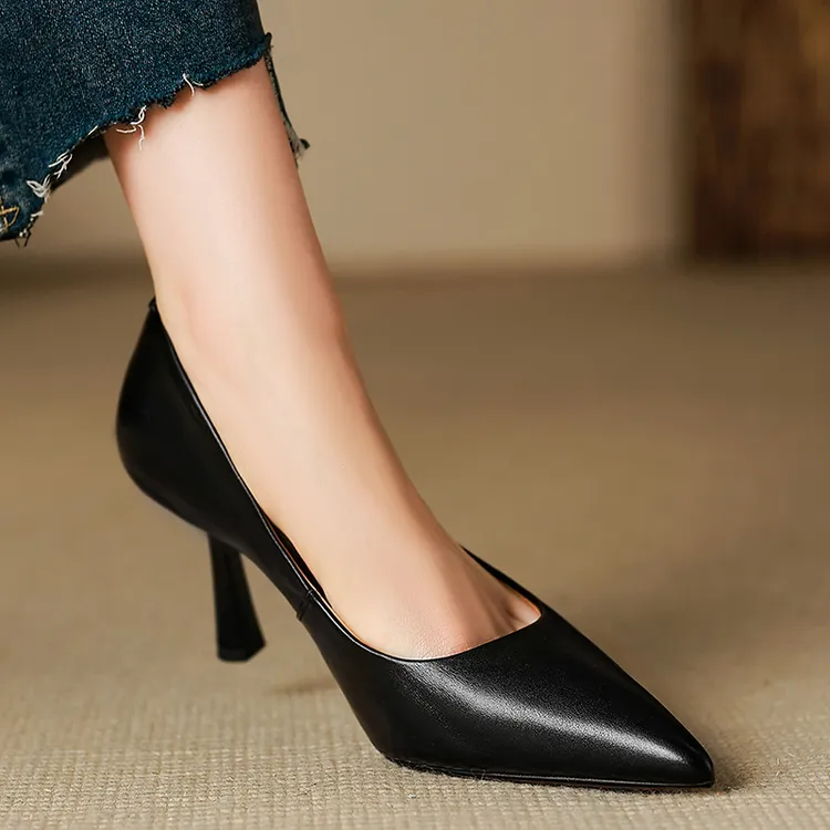 小个子手工女鞋8.5cm~新款气质浅口高跟鞋时尚百搭细跟职业单鞋女