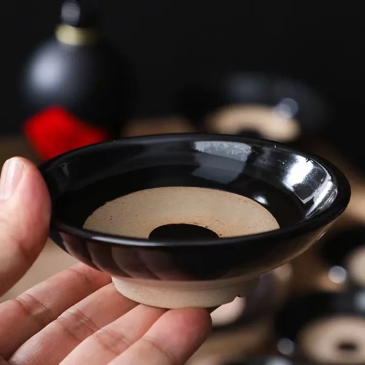 摔酒碗陶瓷酒碗螺纹电影电视剧道具碗扣碗粗陶仿古黑色茶碗纯手工