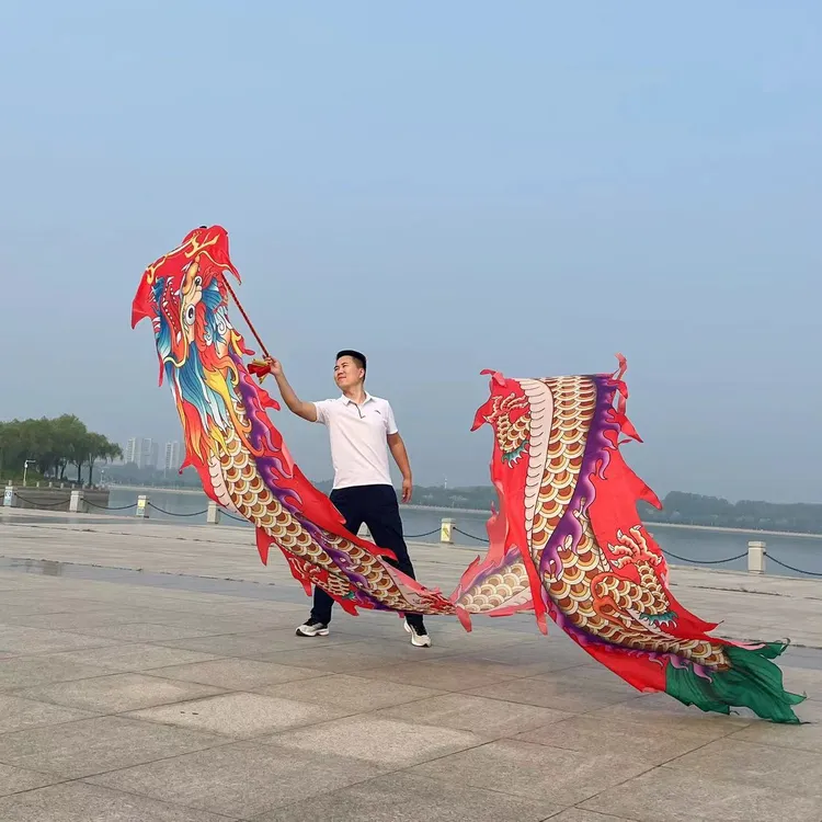 新款乾坤龙不锈钢镂空龙头可水洗精美彩绸健身龙彩带舞彩带中老年