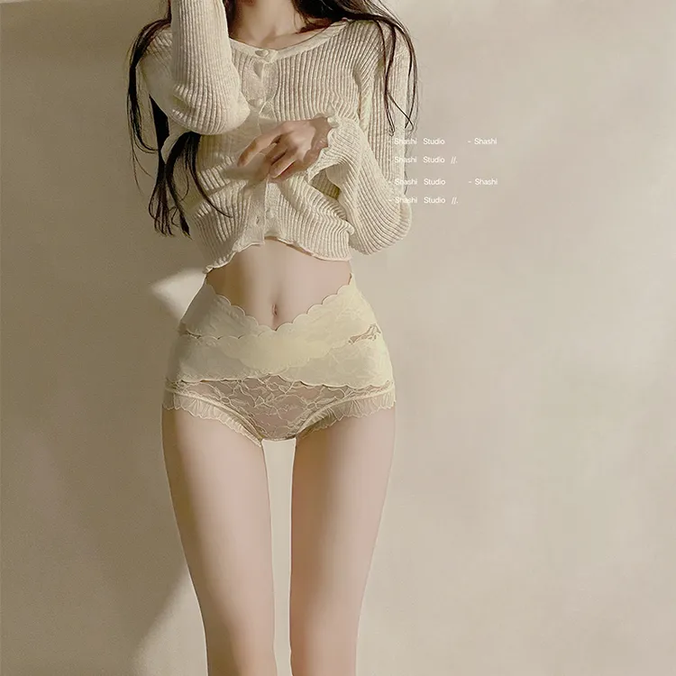 蕾丝内裤女生纯棉抑菌裆2024新款夏季薄款高腰收腹包臀性感三角裤