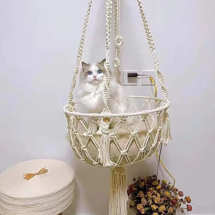 手工编织猫窝猫咪吊床猫咪悬挂式吊床猫吊篮猫架子墙上保暖封闭式