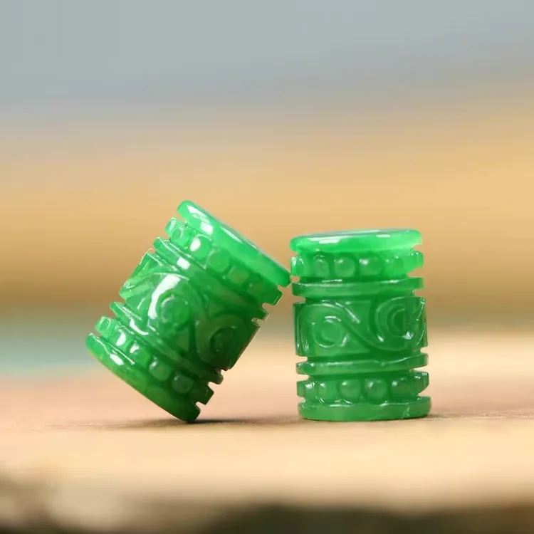 【1个】干青翡翠祥云如意筒珠DIY配件配石约11*15*4mm   