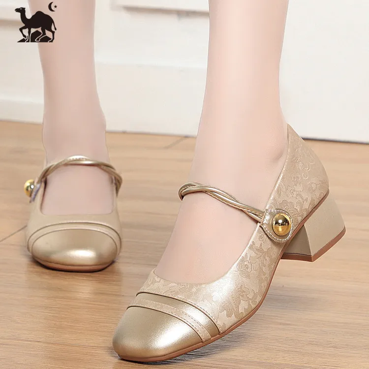 东方骆驼舒适中跟国风玛丽珍鞋夏季2024新款软底软面粗跟搭配裙子