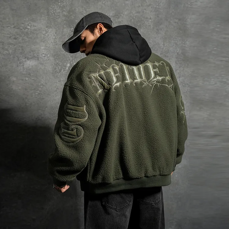 鹿家门秋季新款大码外套男宽松复古羊羔绒上衣休闲健身运动夹克男