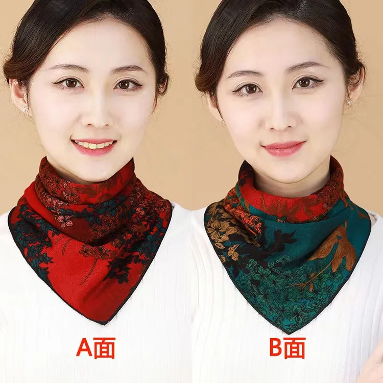 新款用品秋冬保暖双面双花色百搭百变民族风透气防晒三角围巾女士