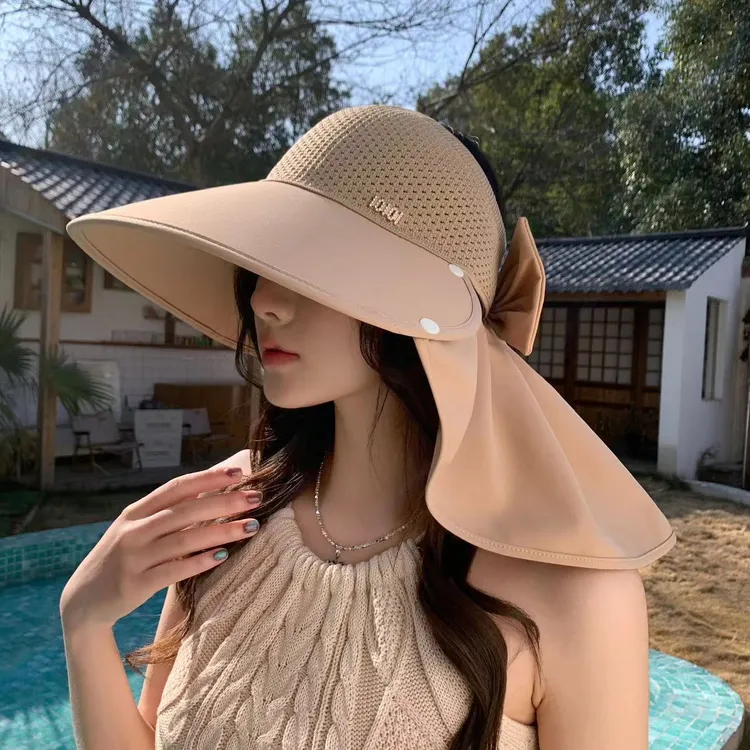 遮阳帽女披肩户外显脸小出游防紫外线空顶防晒遮脸防晒遮阳帽子