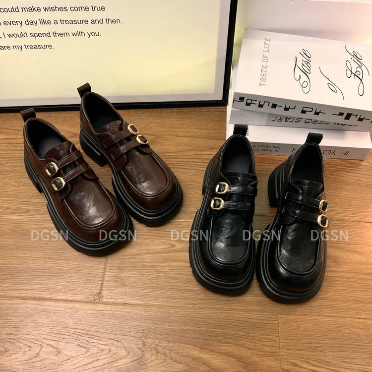 【德歌诗妮】厚底英伦风小皮鞋女2025新款百搭粗跟乐福鞋小个子单鞋