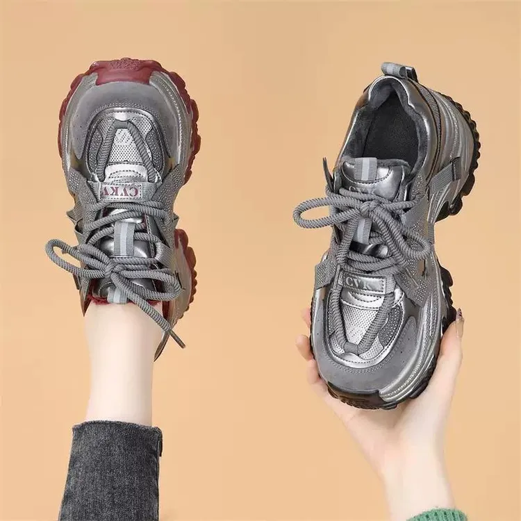 厚底增高7cm老爹鞋女2025秋冬新款安可拉红显脚小水钻休闲运动鞋