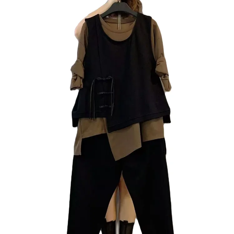 大维罗依Qd新款大码复古盘扣显瘦三件套