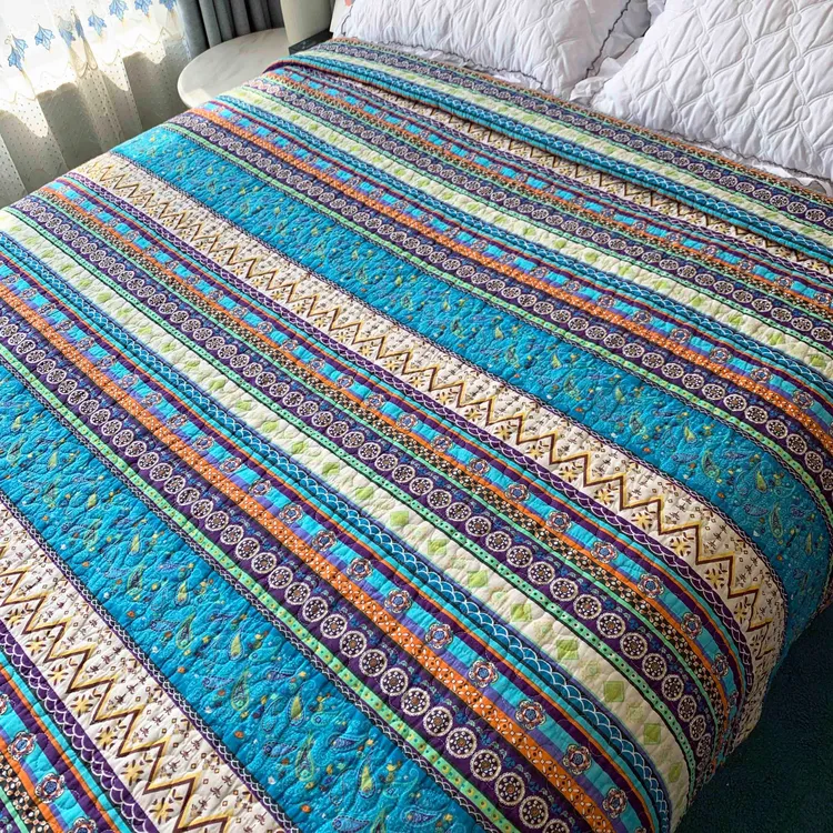 床盖纯棉100%全棉双面炕两面用夹棉四季被防滑纯棉