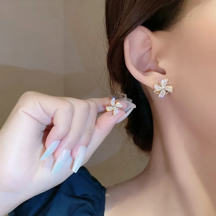 涵宸 铜合金合成锆石耳饰 韩新款可旋转风车耳环时尚气质轻奢百搭