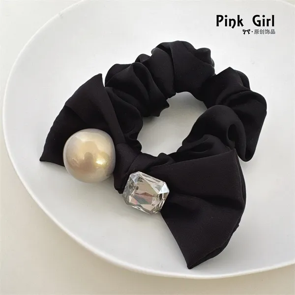 Pink Girl  Q301气质轻奢时尚百搭简约韩系高级黑色蝴蝶结大肠圈