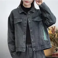 2122黑#秋季新款水洗牛仔外套百搭牛仔上衣显瘦牛仔夹克潮流