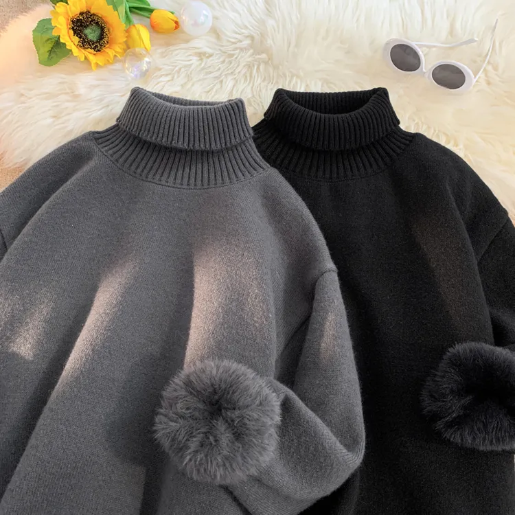 灰色高领毛衣男款冬季加厚内搭打底针织衫宽松加绒软糯慵懒风上衣