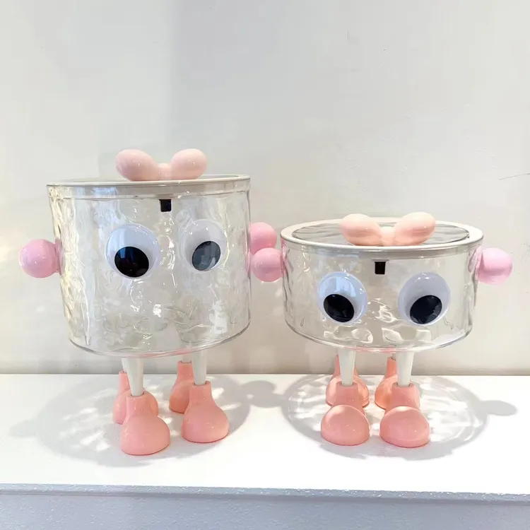 (粉色脚球）多巴胺桌面收纳盒卡通按压式垃圾桶女孩皮筋发圈杂物盒