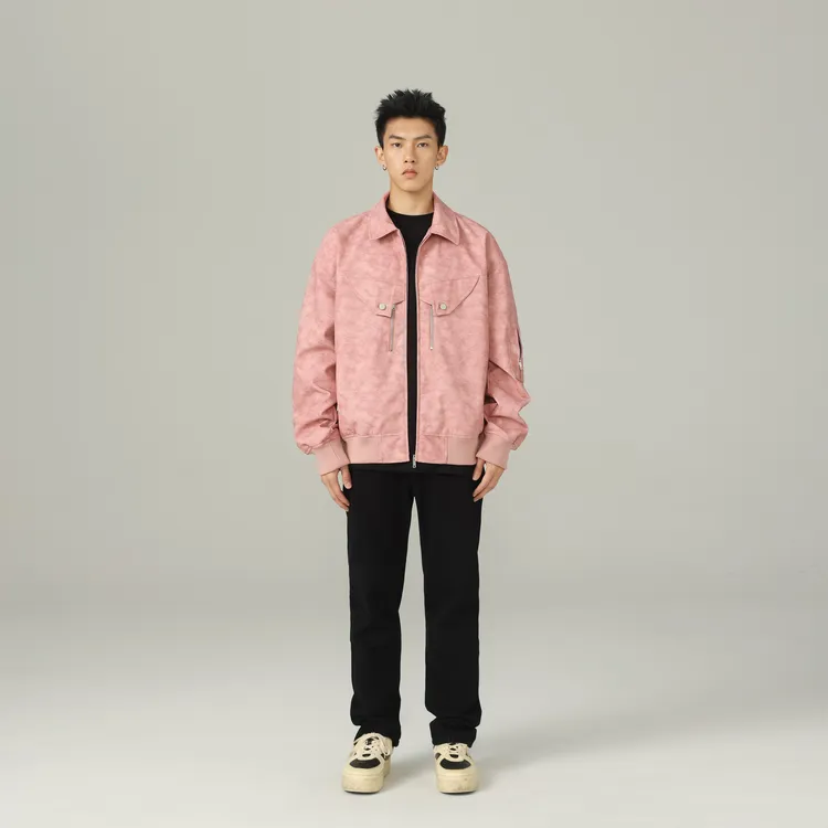 DUAMIN粉色PU皮秋季美式复古休闲机车服夹克外套休闲高街高级百搭