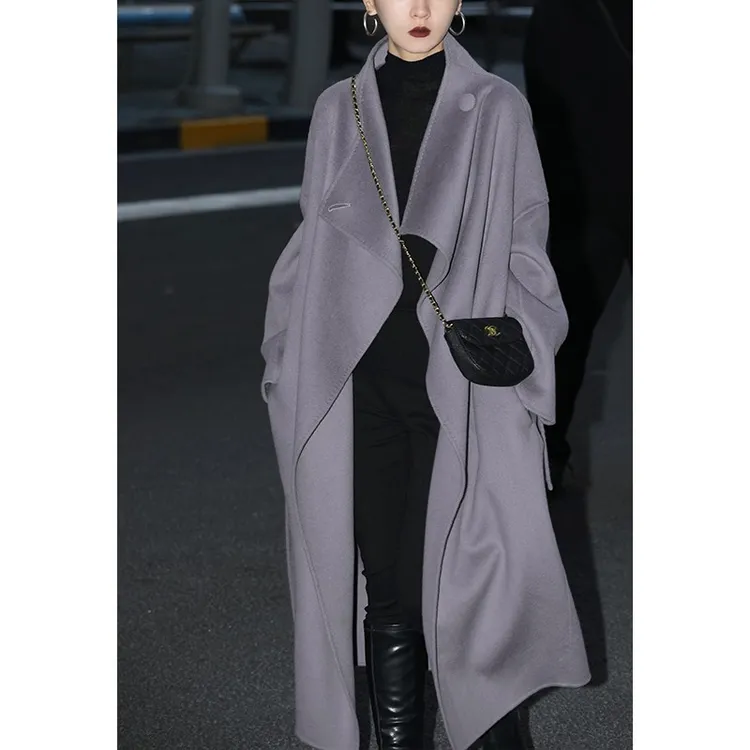 MOGAS经典升级 高端定制时髦酷飒系带长款羊毛双面呢大衣女310201