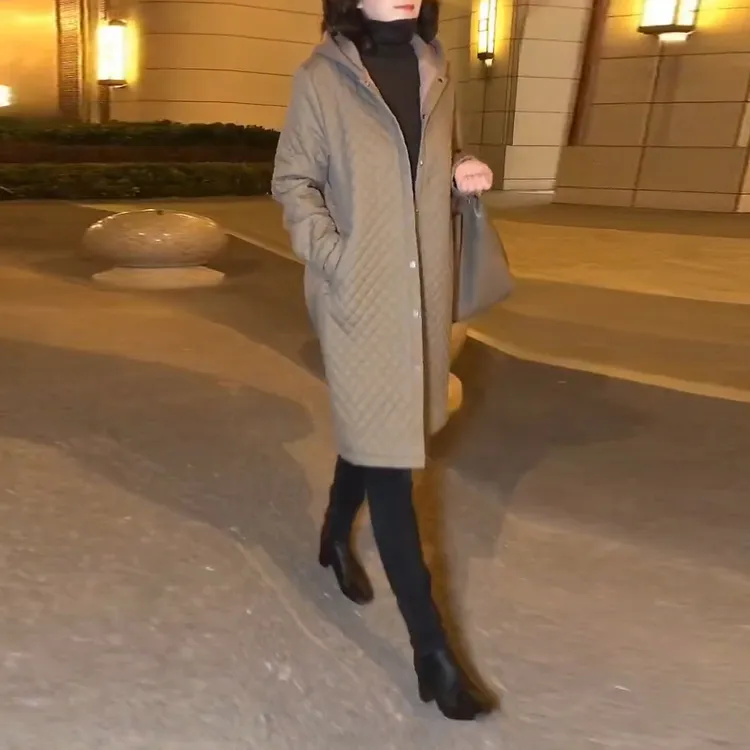 现货气质减龄网红网红时尚棉衣棉衣高贵网红洋气炸街中长款棉服女