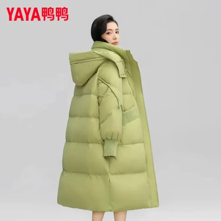 YAYA/鸭鸭羽绒服女24秋冬中长款连帽加厚保暖休闲外套YE3B623283L