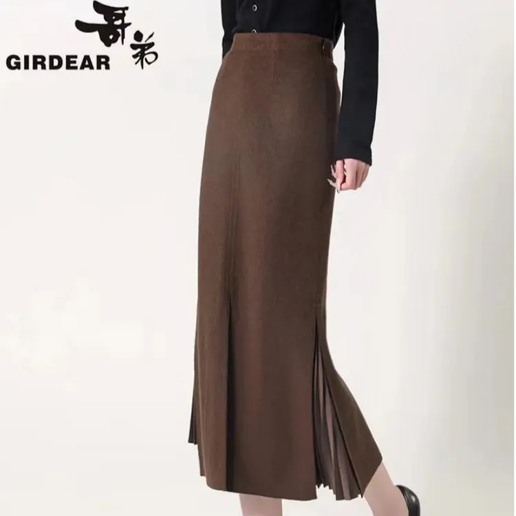 哥弟 中长款高腰显瘦气质百搭开衩时尚优雅1200232鱼尾裙